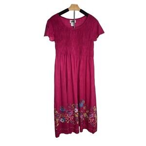 Metropolitan Lrg Hot Pink Women's Maxi Dress Smocked 100% Cotton Floral Hemline